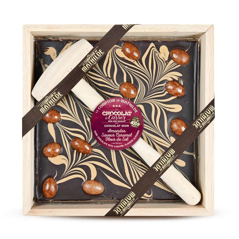 Chocolat à casser noir amandes saveur caramel